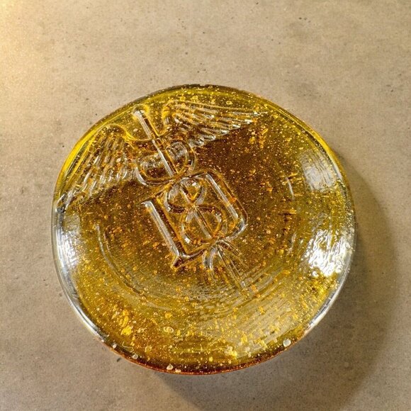 Vintage Hand Made Amber Medical Sign Decorative Plate Dish With Small Bubbles - Picture 3 of 14